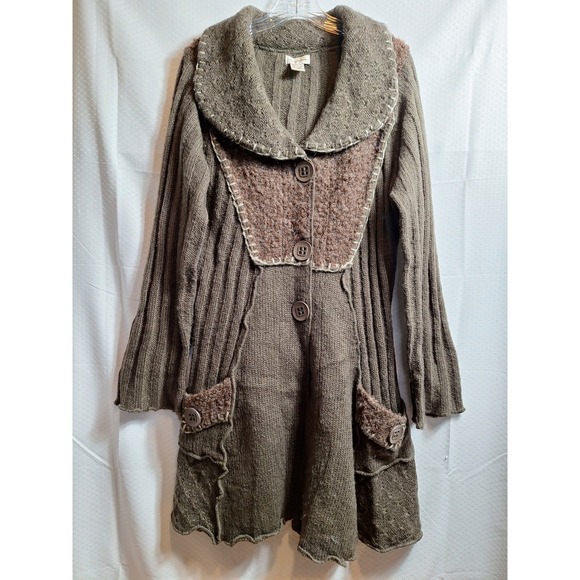 MONROE & MAIN Wool Mohair Coatigan Sz L Brown Coat Sweater Boho Chic Lagenlook - Picture 1 of 5
